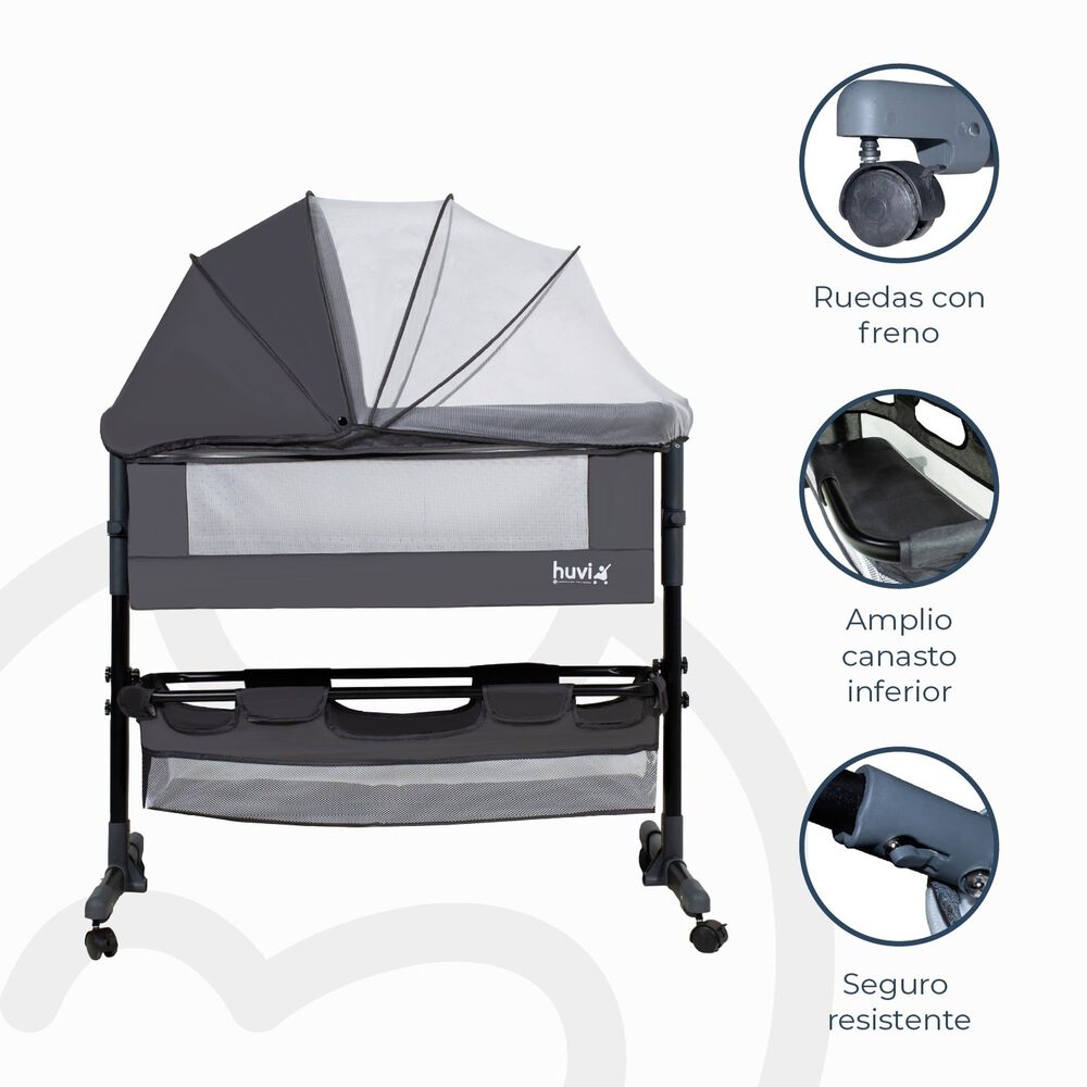 Cuna Colecho Cozy Con Colch&oacute;n Mosquitero Canasto Negro Huvi image number 3.0