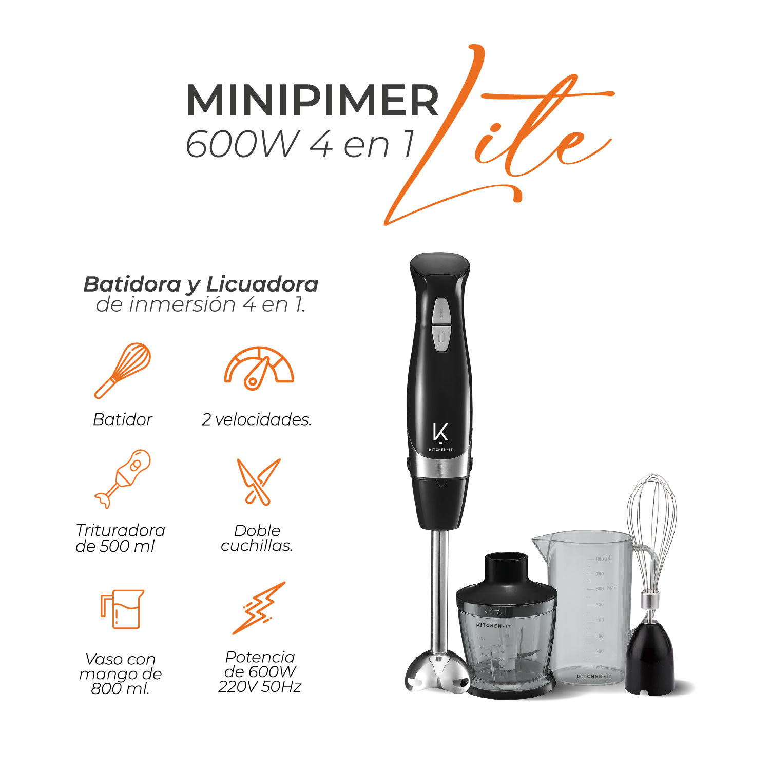 Minipimer Lite 600w 4 En 1 image number 2.0