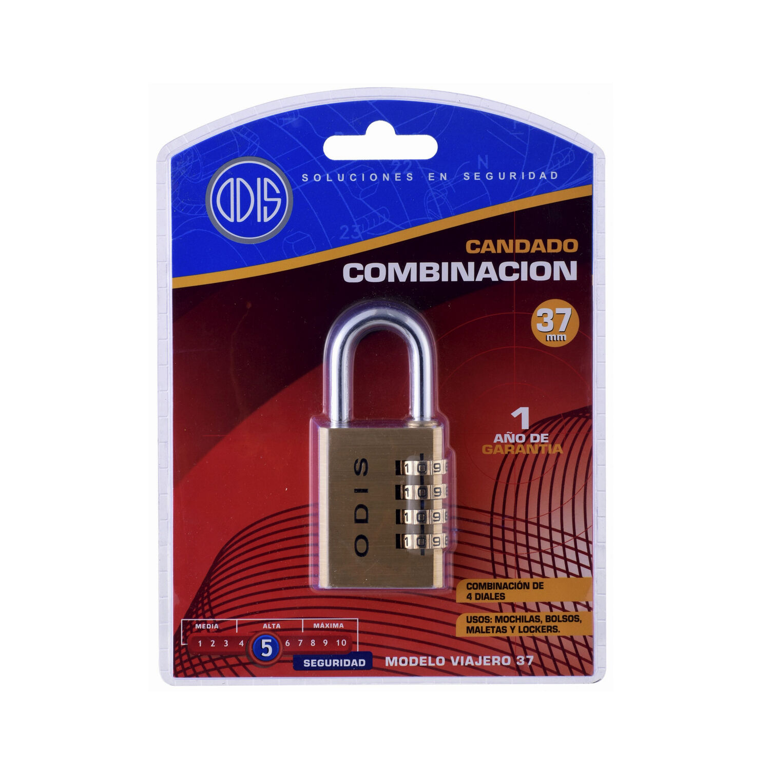 Candado Combinaci&oacute;n Odis 37mm 4 Diales Maleta Casillero image number 4.0