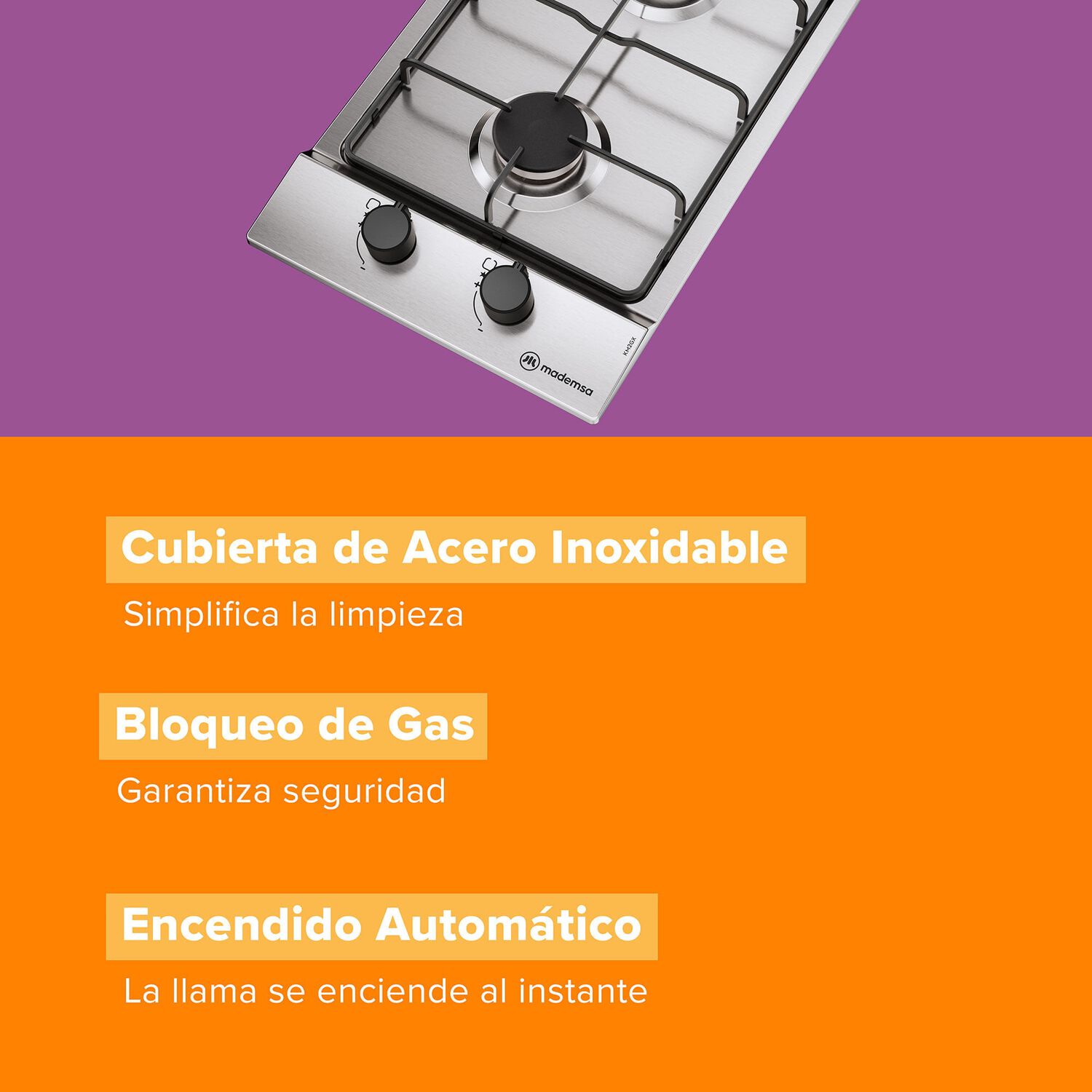 Encimera A Gas 2 Platos Parrilla Pletina Km2gx Inox image number 4.0