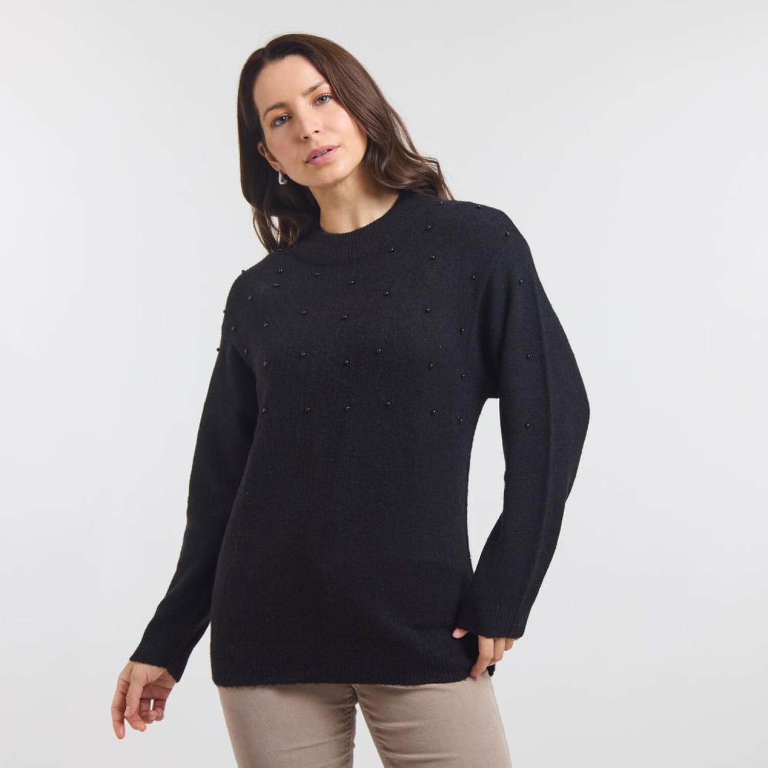 Sweater Liso Aplicaci&oacute;n Perlas Cuello Redondo Mujer Geeps image number 0.0