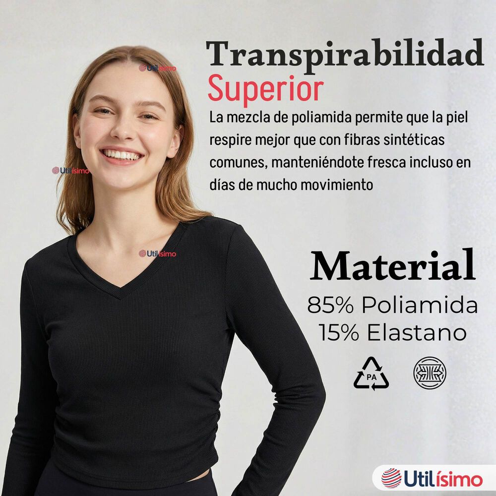 Pack 3 Camisetas Polar Polera Cuello V Mujer Manga Larga Tela Acanalada Colores Surtidos image number 5.0