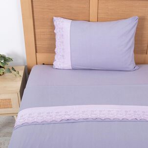 Sabana Polar Lisa Broderie 1.5 Plazas Morado