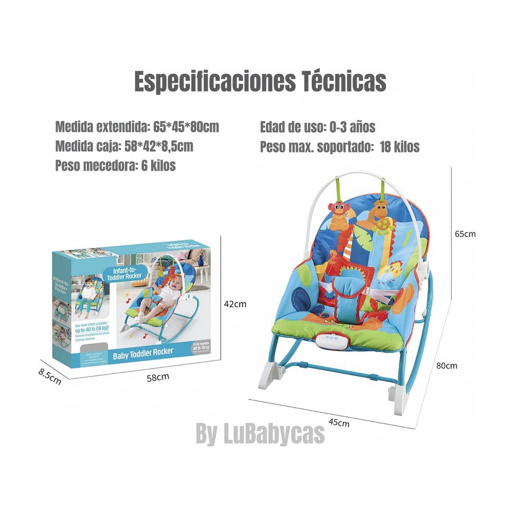 Mecedora Silla De Comer 2 En 1 Vibraci&oacute;n Rosada Lubabycas image number 2.0