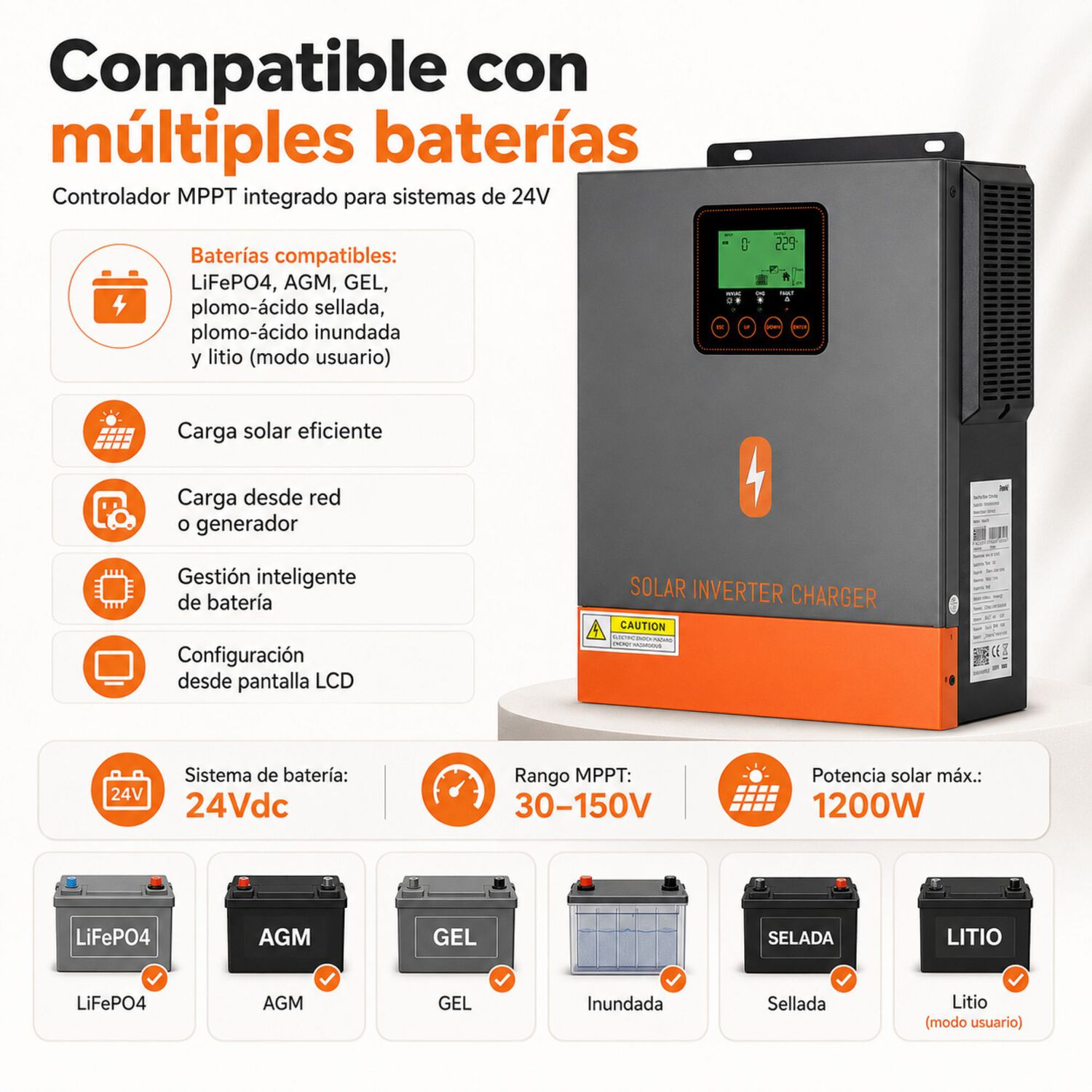 Inversor Solar H&iacute;brido Powmr 1500w 24v | Onda Senoidal Pura image number 4.0