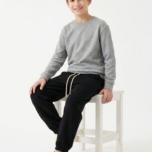 Pantalon Buzo Ni&ntilde;o Algod N Jogger Negro Con Pu&ntilde;o Escolar