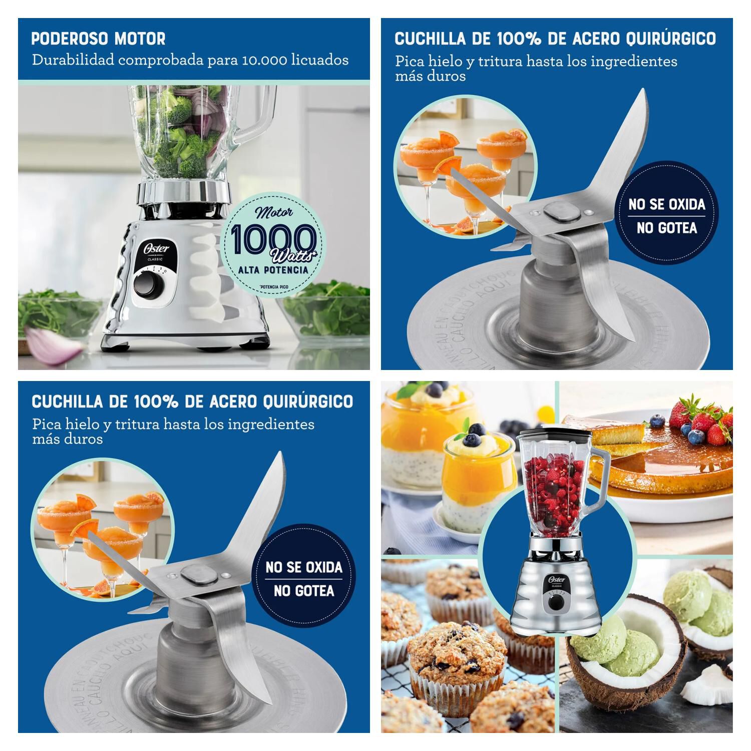 Licuadora Clasica Cromada Vaso Vidrio 1250ml Blst4655 Oster image number 3.0