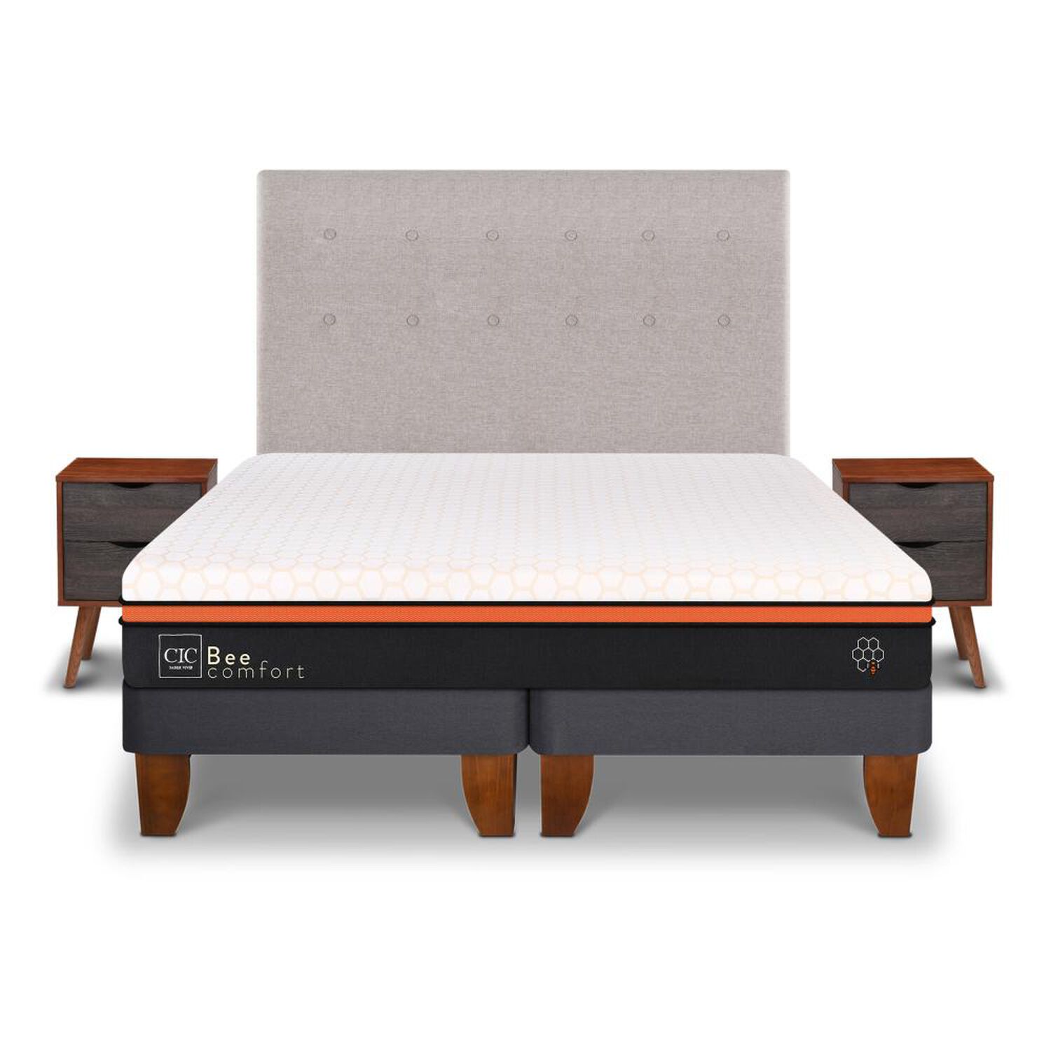 Cama Europea Cic Bee Comfort / 2 Plazas / Base Dividida + Set De Maderas image number 0.0