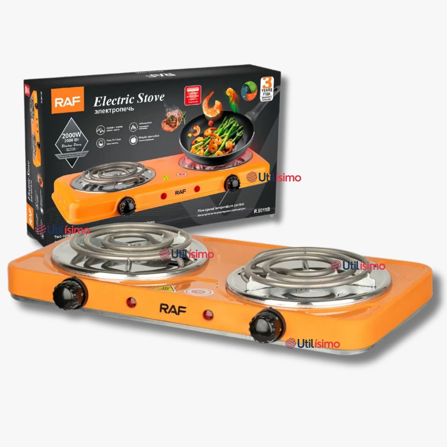 Cocina El&eacute;ctrica 2 Platos 2000w Cocinilla Port&aacute;til Naranja image number 0.0