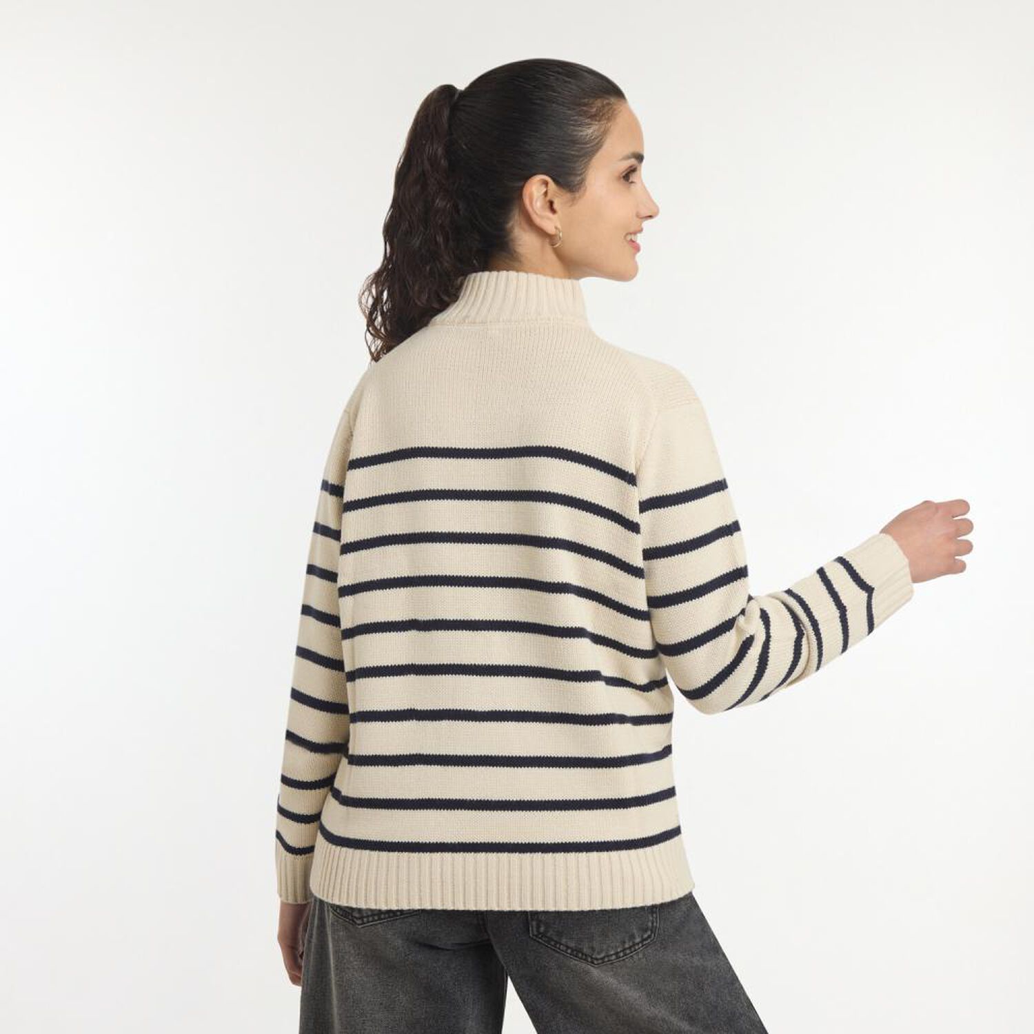 Sweater Rayas Manga Larga Cuello Alto Medio Cierre Mujer Freedom image number 3.0