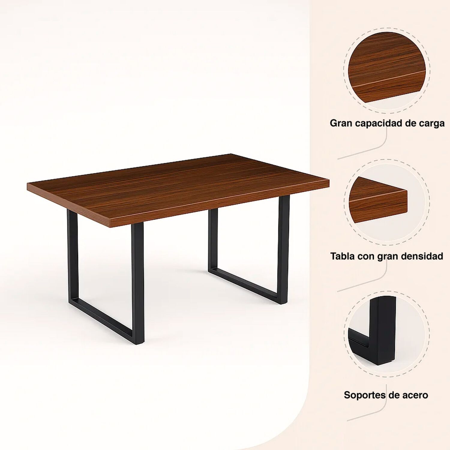 Mesa De Comedor Estilo Industrial 140x90 - Madera Oscura Walnut image number 4.0