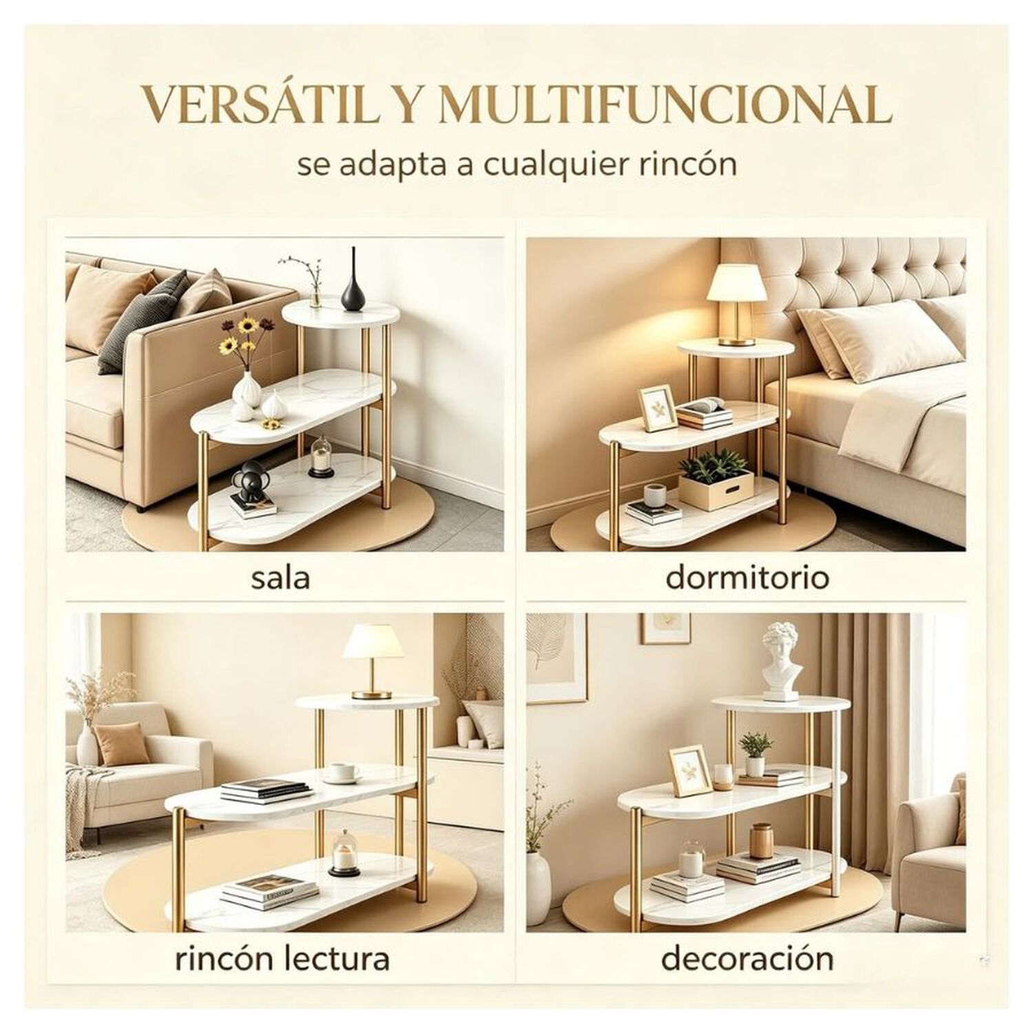 Mesa Auxiliar De Centro Decorativa De 3 Niveles Mesa De Lujo Blanco image number 4.0