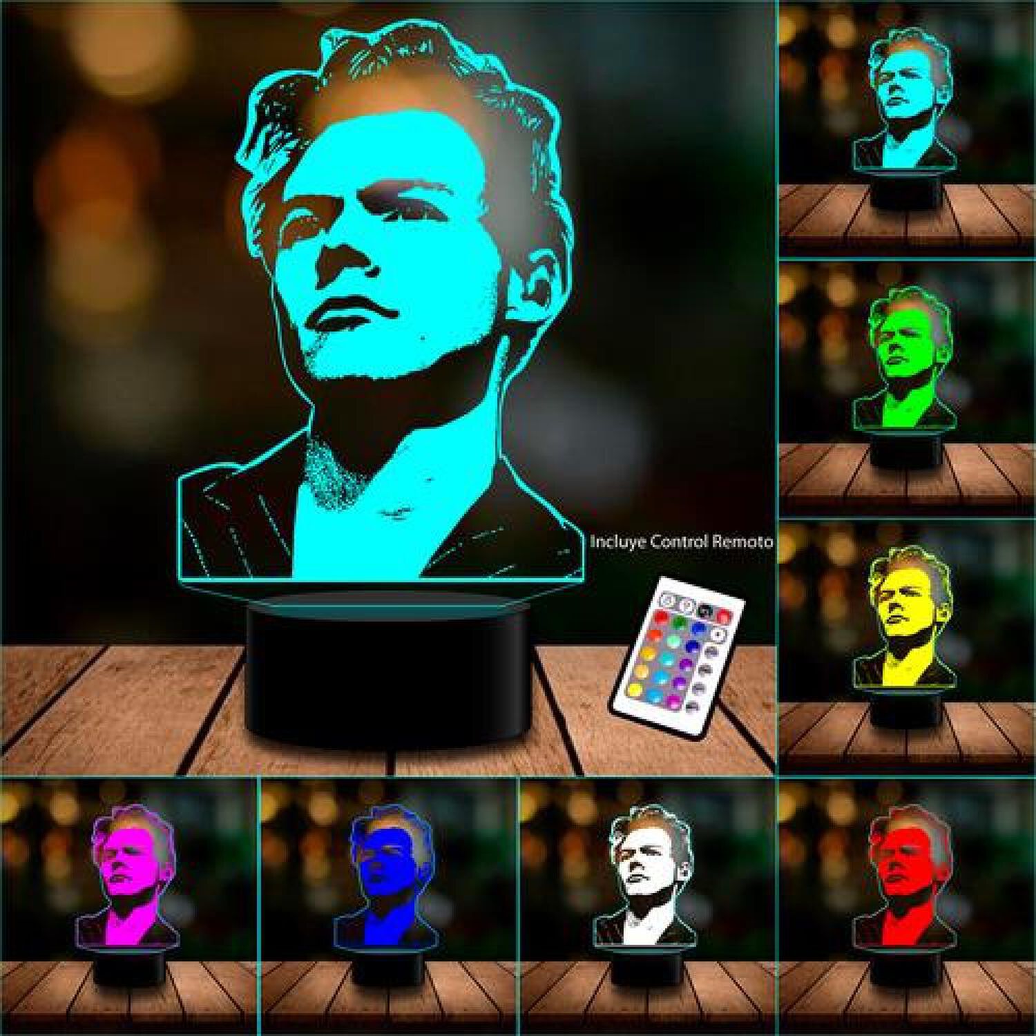 Lampara 3d Harry Styles Rostro 16 Colores Con/ Remoto Modb image number 2.0