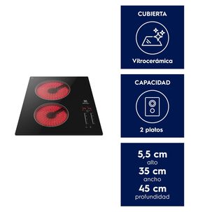 Encimera Eléctrica 2 Platos Vitrocerámica Panel Touch Ve3st