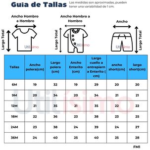 Set 3 Piezas Conjunto Con Enterito Bebe Ni&ntilde;o Tedmimak 100% Algod&oacute;n Azul Tuc&aacute;n