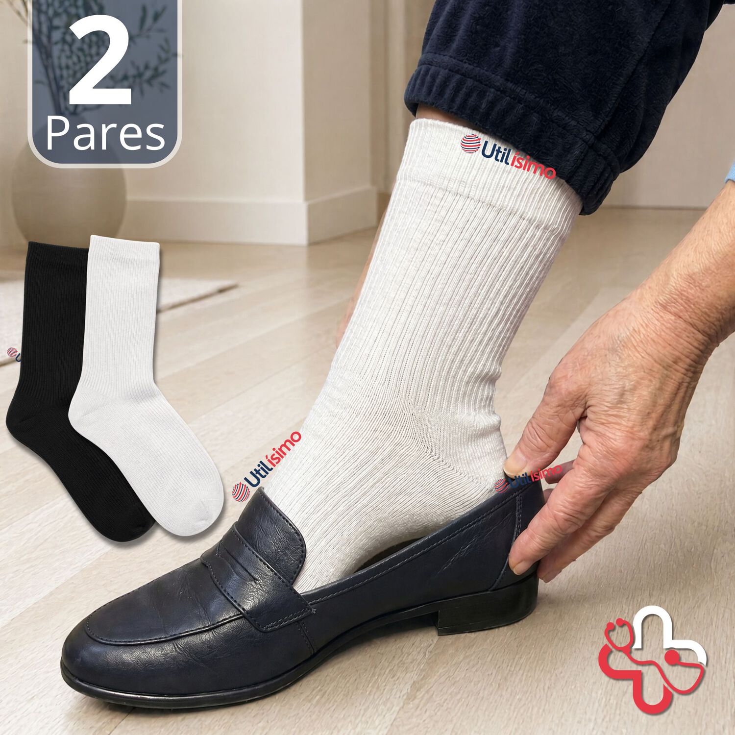 Pack 2 Pares Calcetines Diab&eacute;ticos Hombre Algod&oacute;n Suave Colores Surtidos Protecci&oacute;n image number 0.0