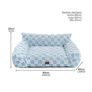Cama Sof&aacute; Para Perros Y Gatos Dise&ntilde;o Cuadros Azul Lavable Talla M