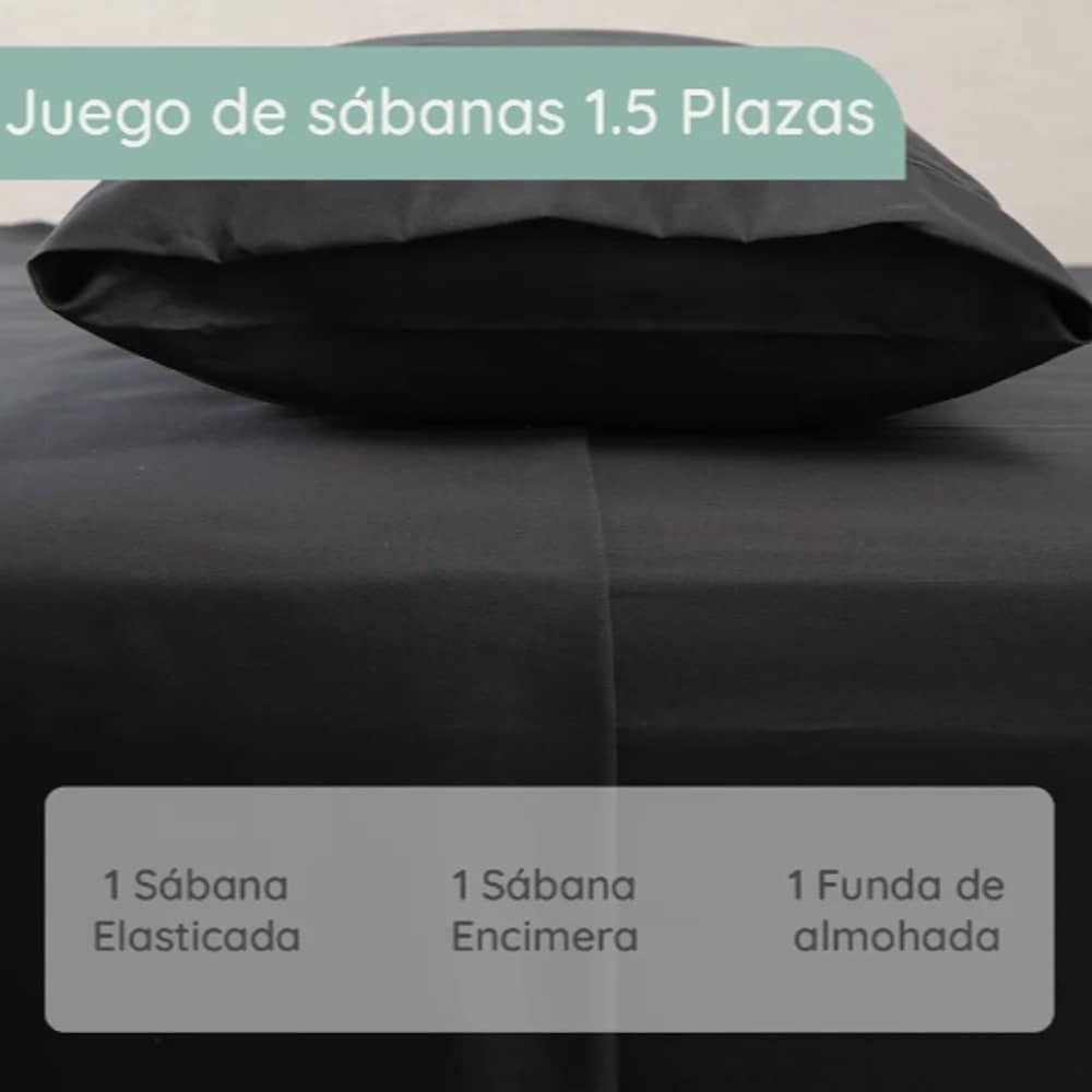 Sabana 1800 2 Plazas Ultra Suave + Funda Bordada. Negra image number 1.0