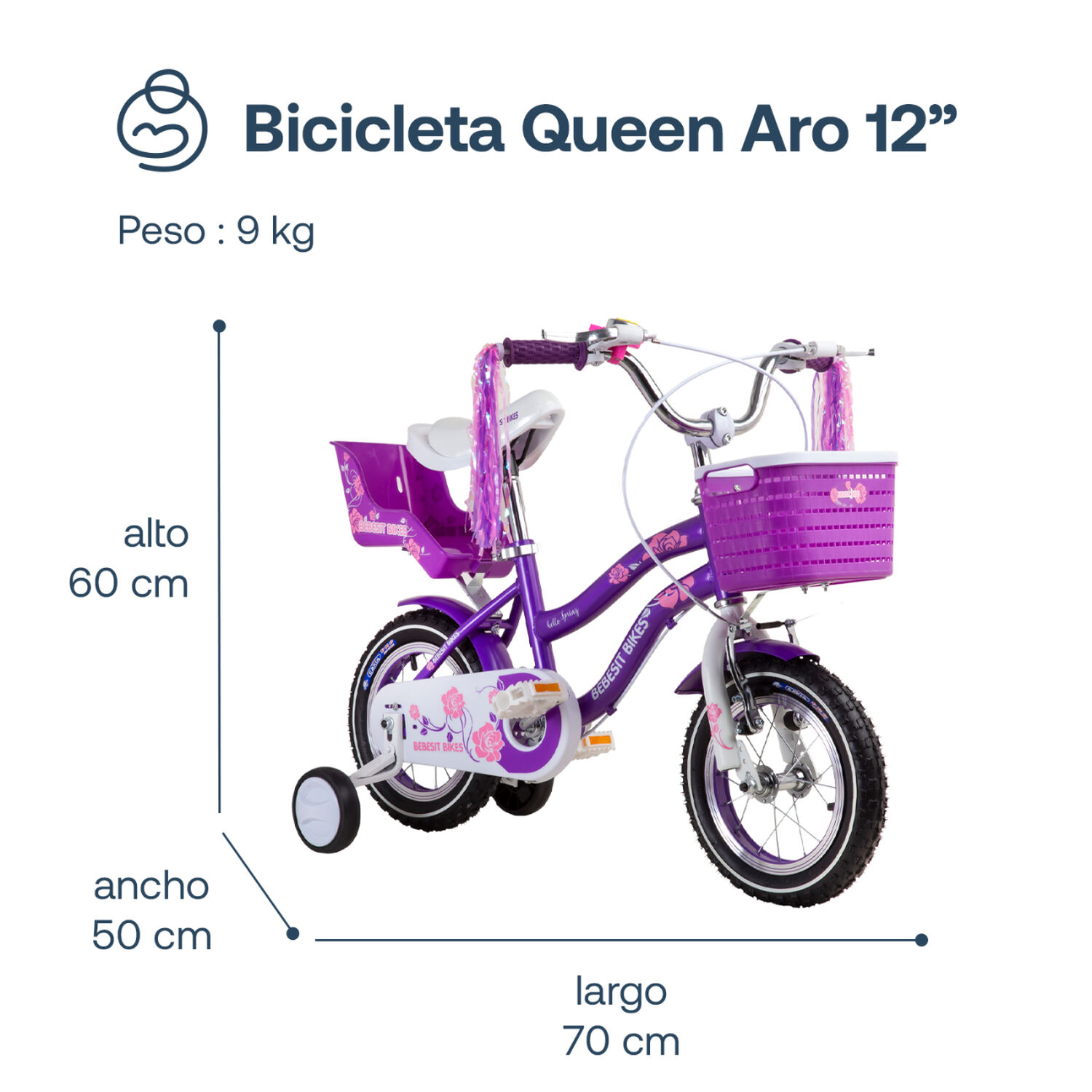 Bicicleta Infantil Queen Aro 12 Morada Bebesit image number 7.0