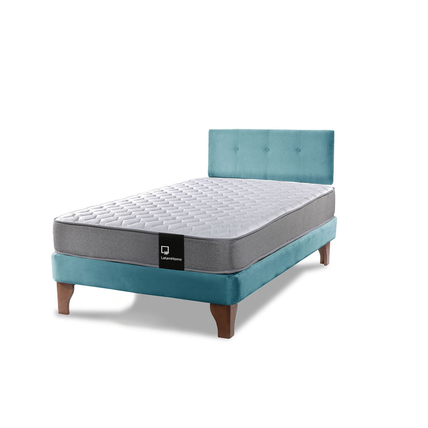Cama Europea Zen Best 1.5 Plaza Tela Velvet Turquesa + Respaldo image number 1.0