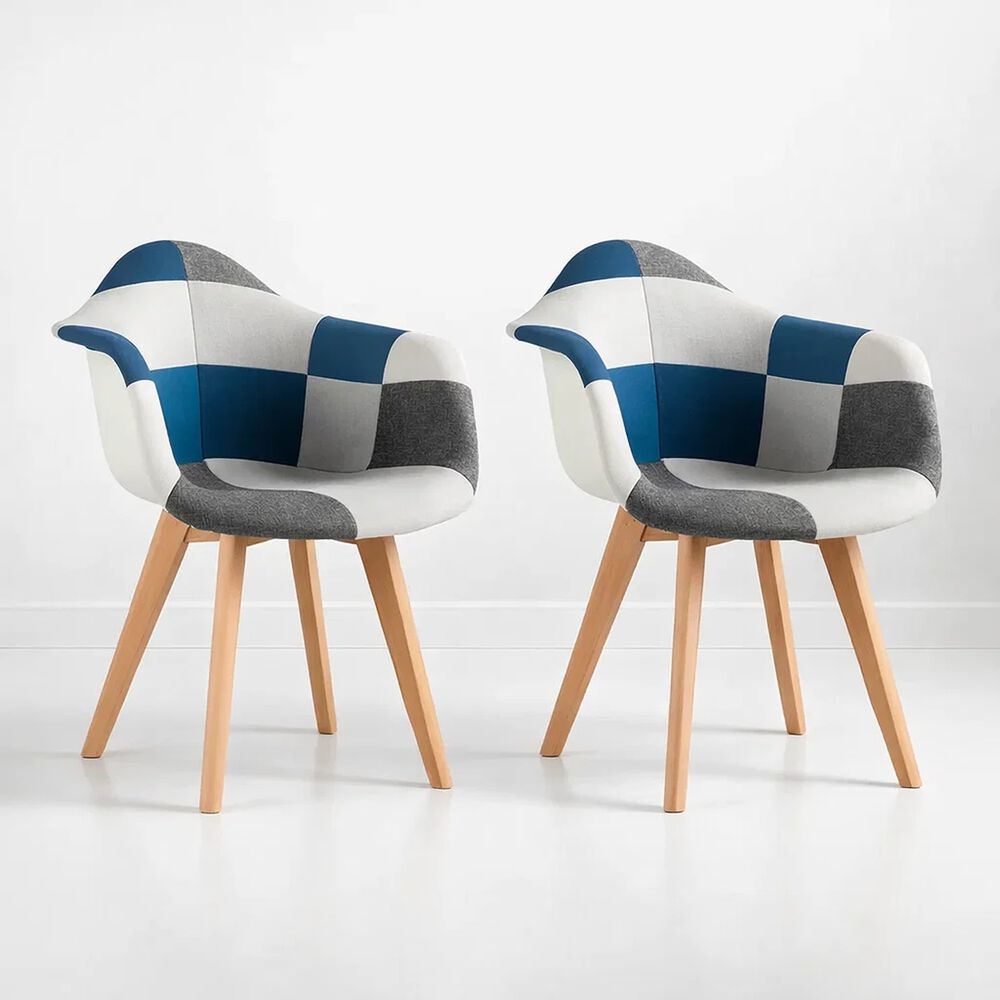 Pack De 2 Butaca Sitial Patchwork Acolchado Wood - Celeste image number 0.0