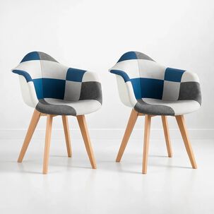 Pack De 2 Butaca Sitial Patchwork Acolchado Wood - Celeste