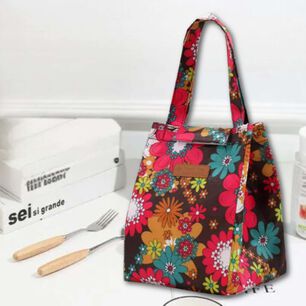 Lonchera T&eacute;rmica Estampada Port&aacute;til Bolsa De Mano Picnic Rojo Flores