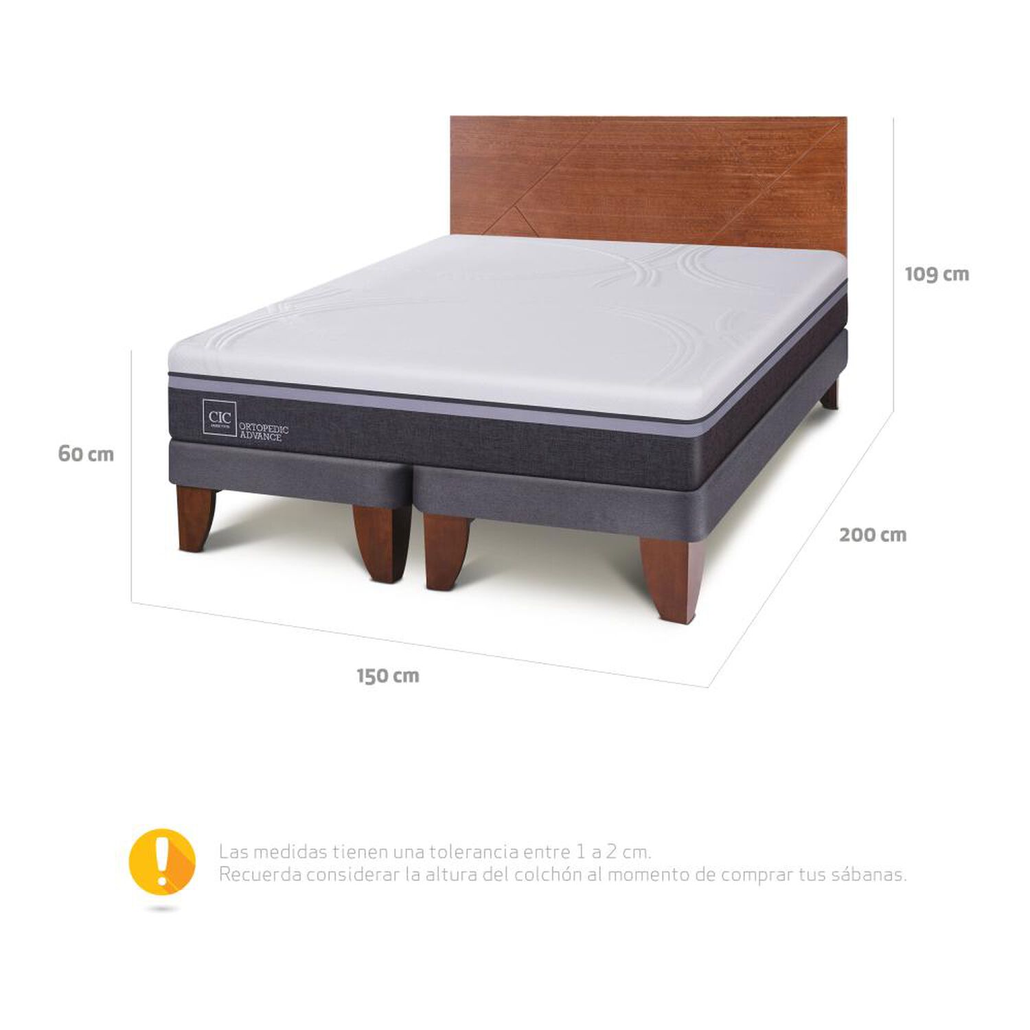 Cama Europea Cic Ortopedic Advance / 2 Plazas / Base Dividida + Respaldo image number 2.0