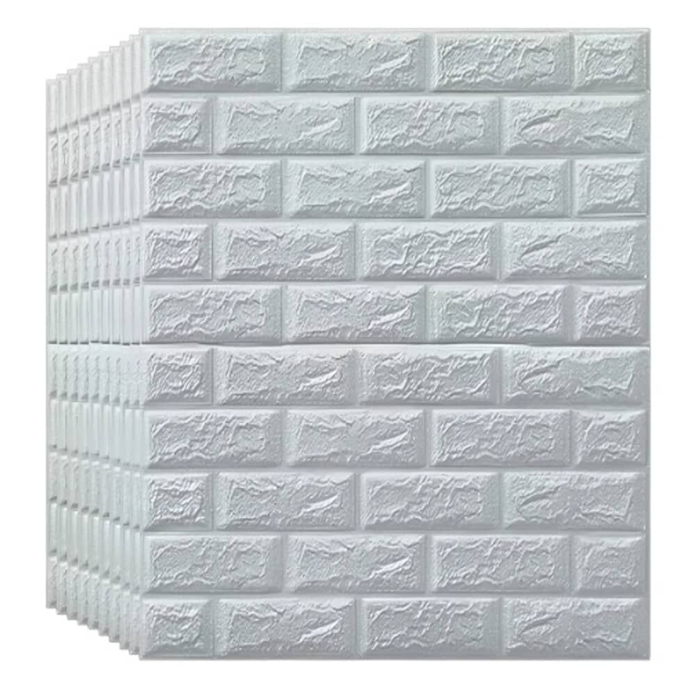 Pack 10 Lamina Papel Mural Autoadhesivo 3d Ladrillo 70x78 Blanco image number 0.0