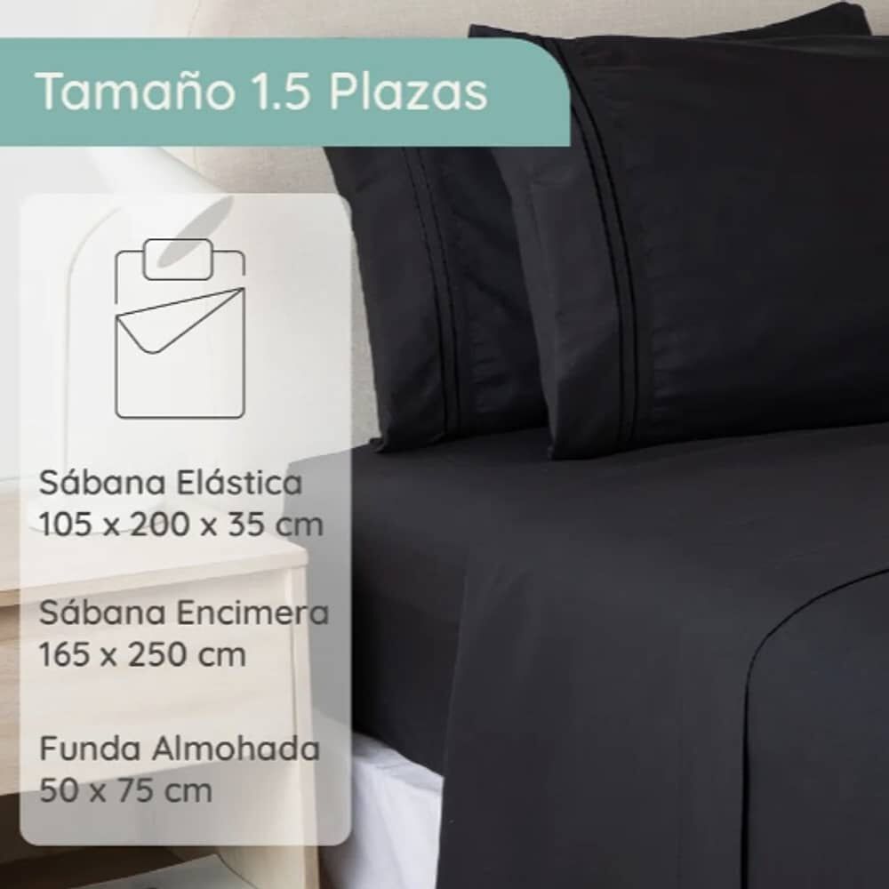 Sabana 1800 2 Plazas Ultra Suave + Funda Bordada. Negra image number 2.0