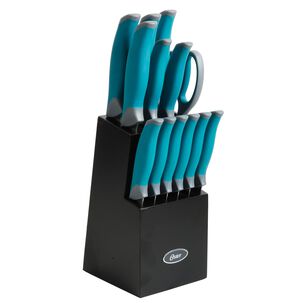 Set Cuchillos Acero Inoxidable Lindbergh 14 Pcs Mango Azul Y Taco De Madera Negro
