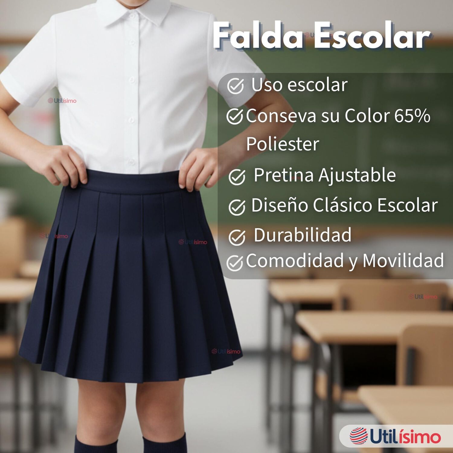 Falda Escolar Color Azul Uniforme Para Ni&ntilde;as image number 1.0