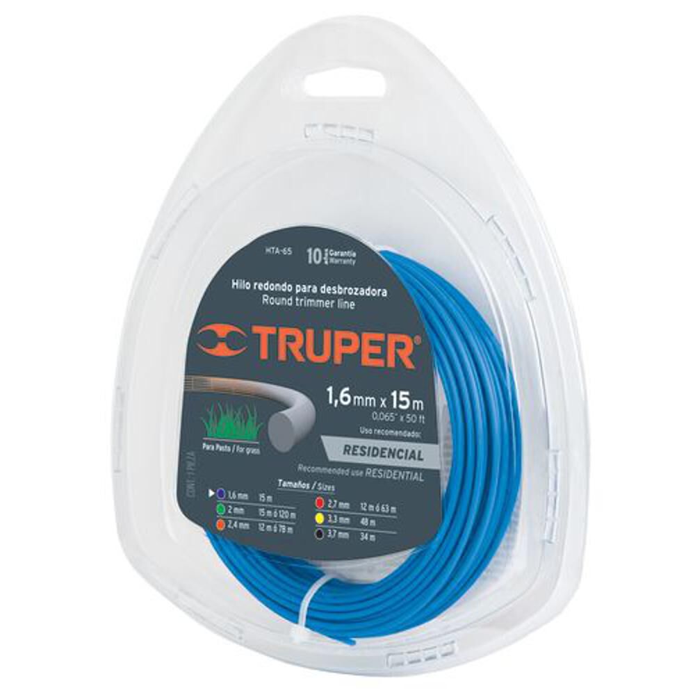 Nylon Para Orilladora 1.6mm*15m Redondo - Truper image number 0.0