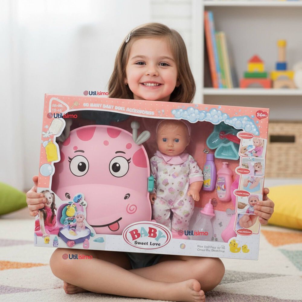 Mu&ntilde;eca Bebe Juguete Con Set Para Ba&ntilde;o Con Accesorios image number 0.0