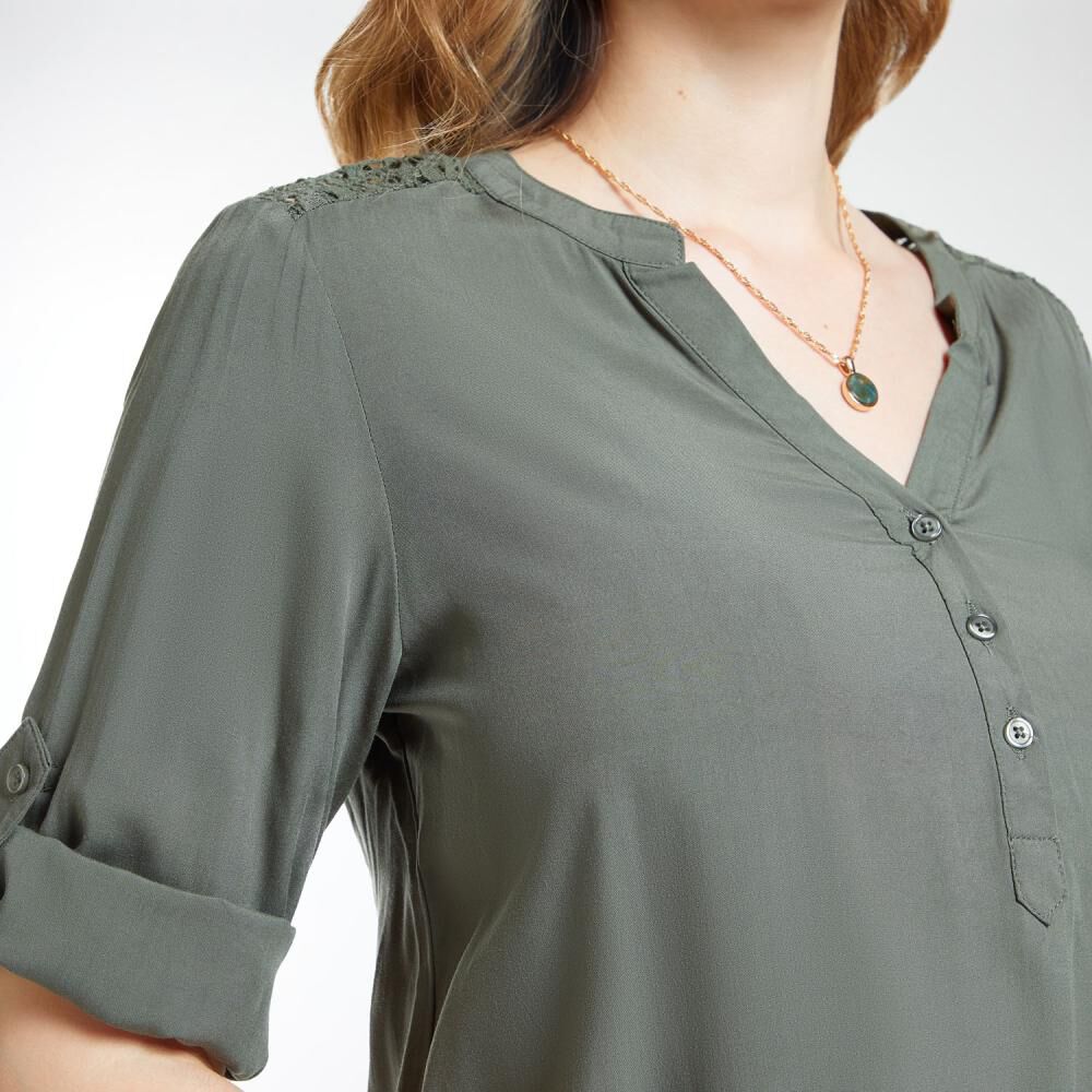 Blusa Manga Larga Roll Up Cuello V Mujer Geeps image number 4.0