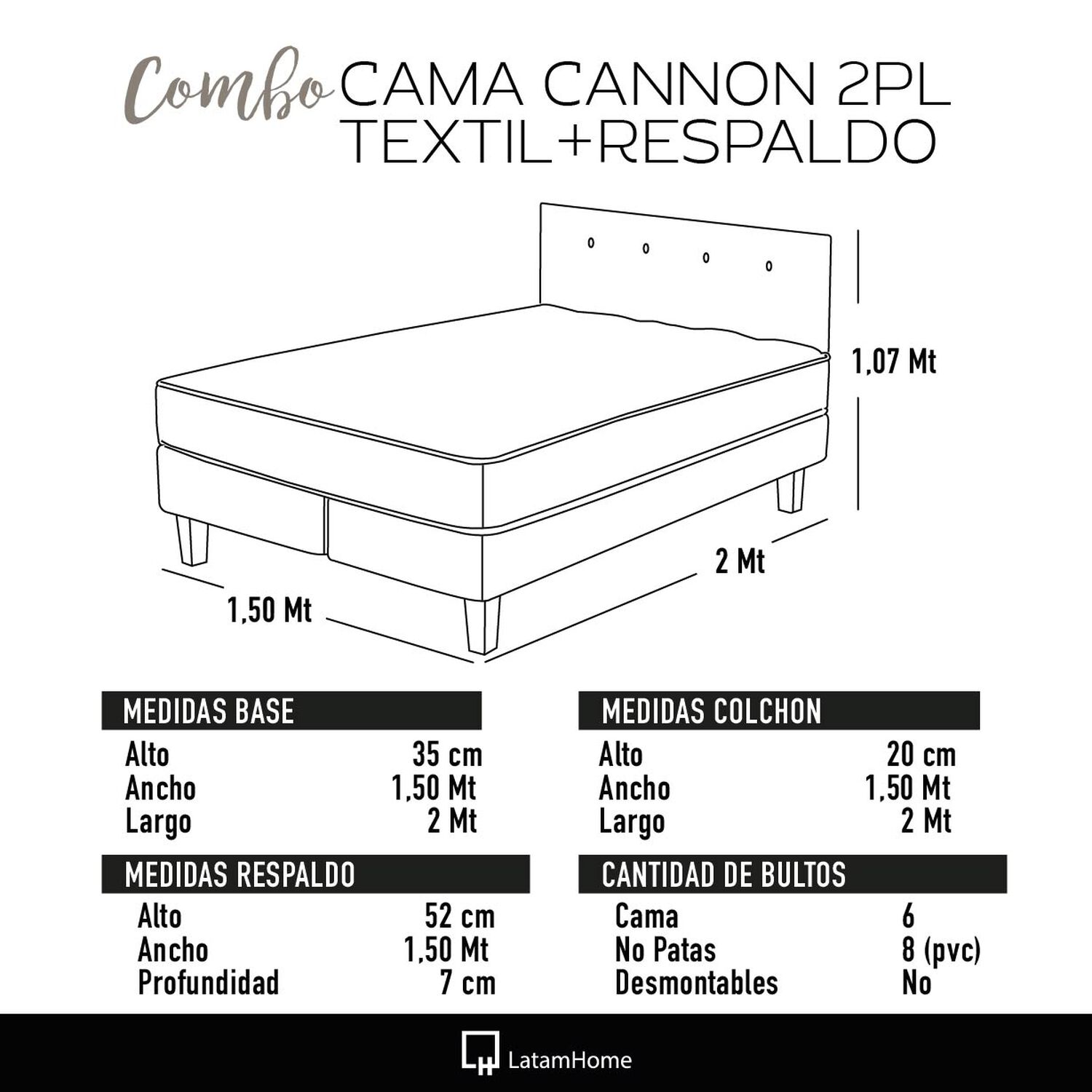 Combo Cama Cannon 2 Plazas Textil + Respaldo Tela Palo Rosa image number 4.0