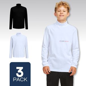 Pack 3 Camisetas Polera Beatle Algodón Niño Primera Capa Color Blanco Y Negro