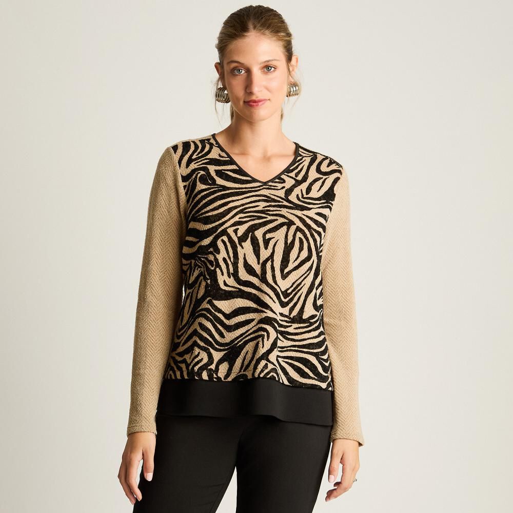 Sweater Animal Print Manga Larga Cuello V Mujer Lorenzo Di Pontti image number 0.0