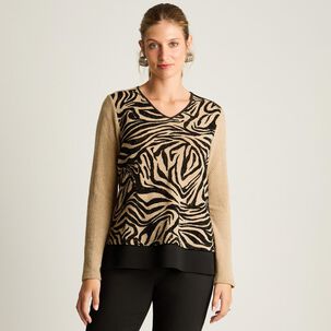 Sweater Animal Print Manga Larga Cuello V Mujer Lorenzo Di Pontti