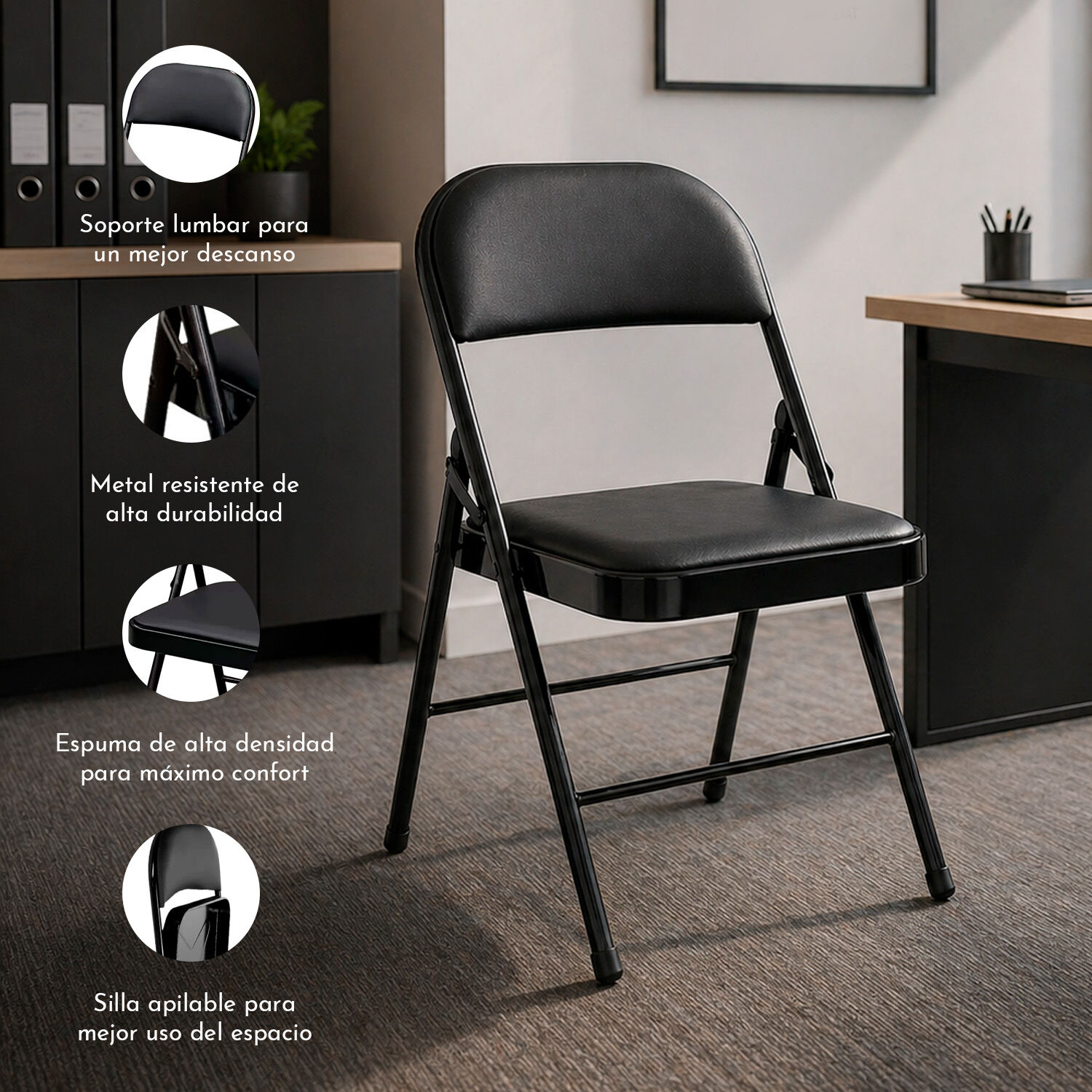 Silla Plegable Acolchada Negra Fold image number 4.0