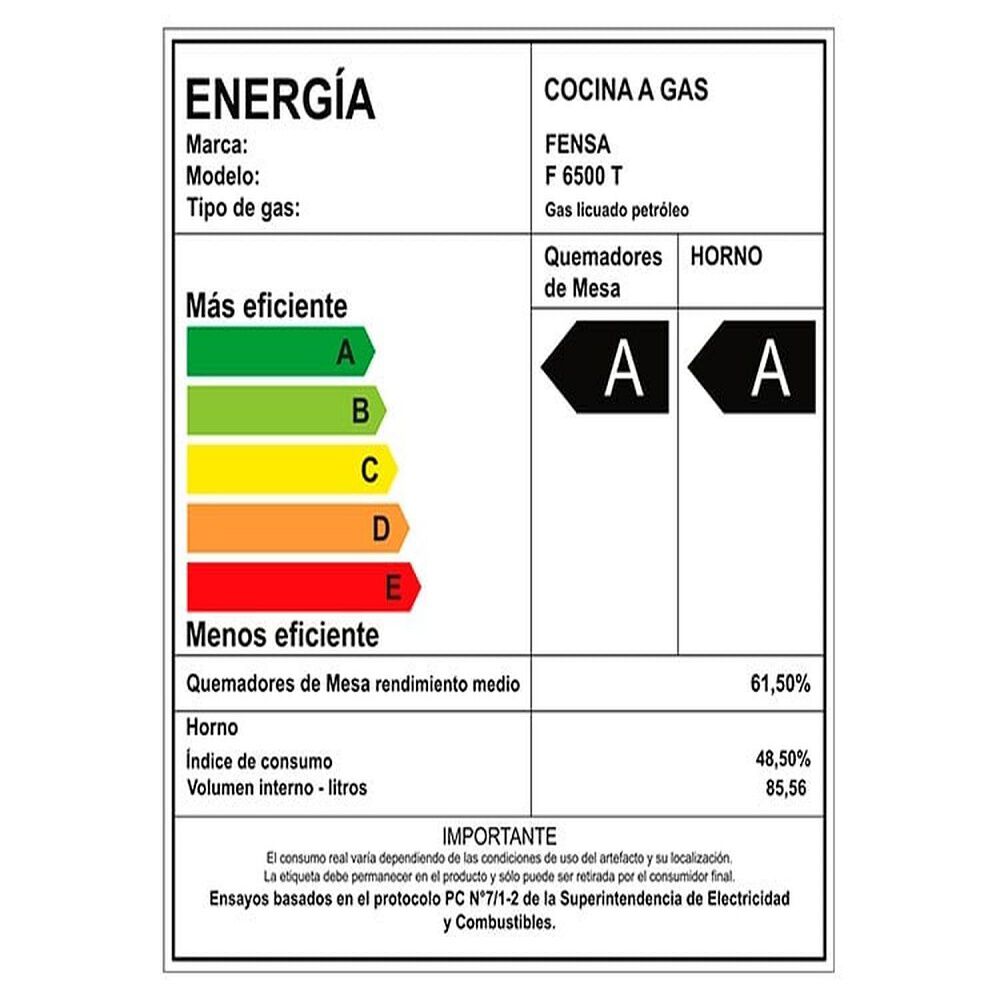 Cocina A Gas 5 Quemadores Fensa F 6500t image number 5.0