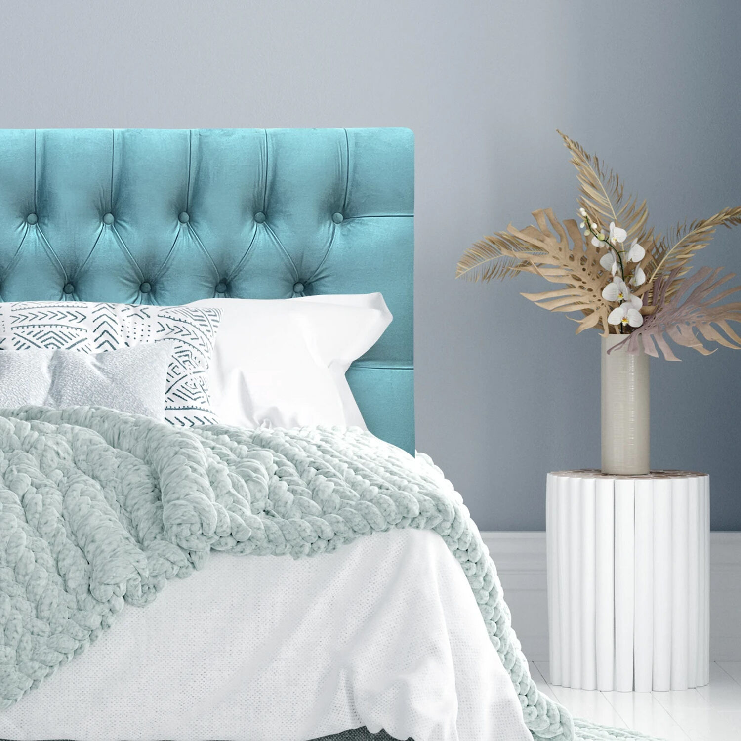 Respaldo De Cama Capiton&eacute; Premium Felpa Turquesa 2 Plazas image number 2.0