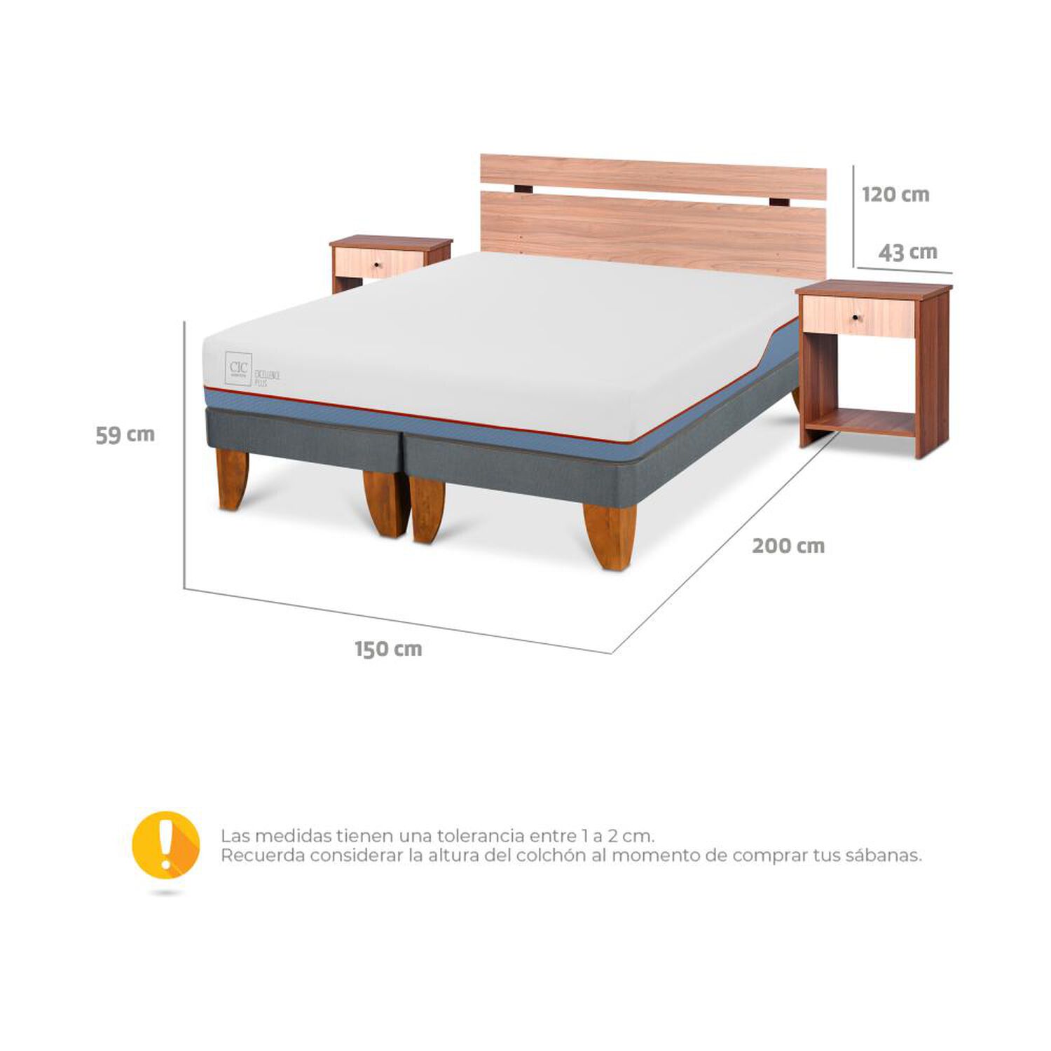 Cama Europea Cic Excellence Plus / 2 Plazas / Base Dividida + Set De Maderas image number 2.0