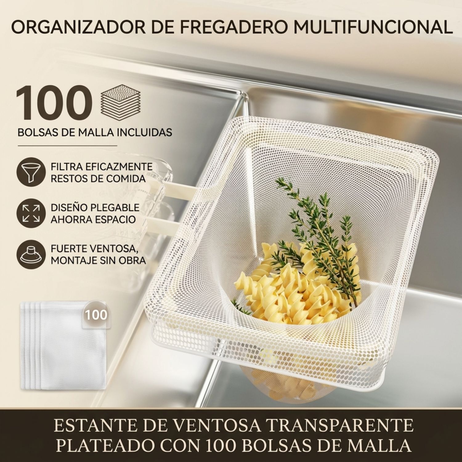 Filtro Para Lavaplatos Para Fregadero Con 100 Bolsas De Malla image number 3.0