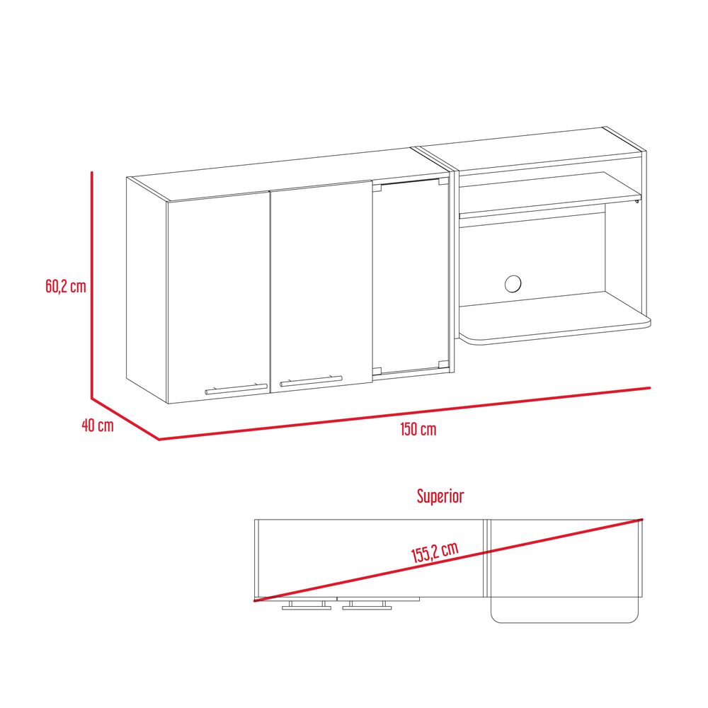 Mueble Superior De Cocina 2 Puertas 60.2x150x40 Cm Blanco Y Negro image number 6.0