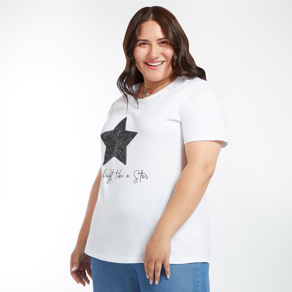 Polera Lisa Talla Grande Print Delantero Manga Corta Mujer Sexy Large image number 2.0