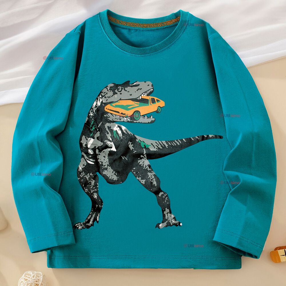Polera Manga Larga Ni&ntilde;o 100% Algod&oacute;n Dinosaurio Verde Camiseta image number 0.0