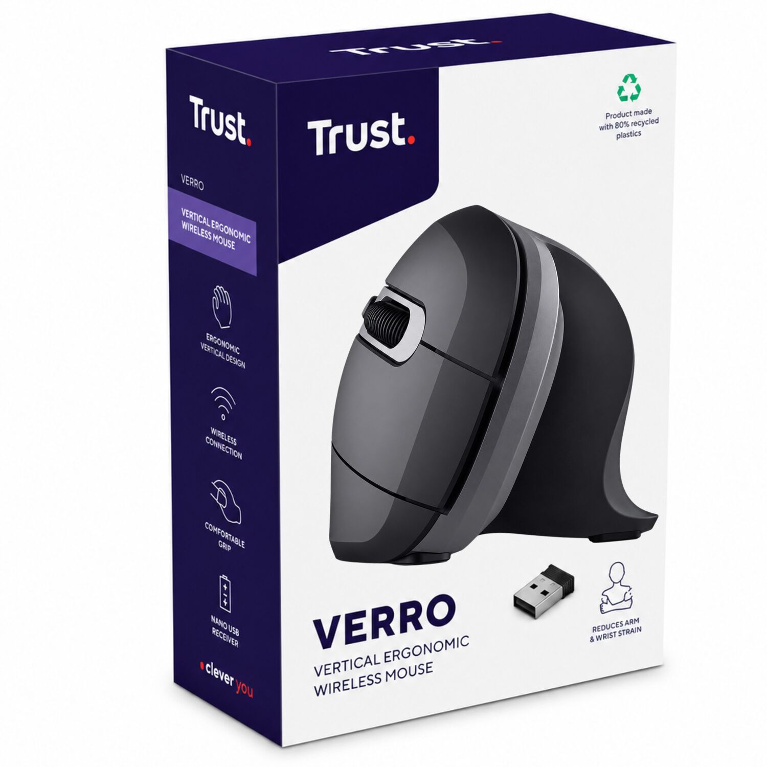 Mouse Vertical Inal&aacute;mbrico Ergon&oacute;mico Trust Verro Black 2g image number 6.0