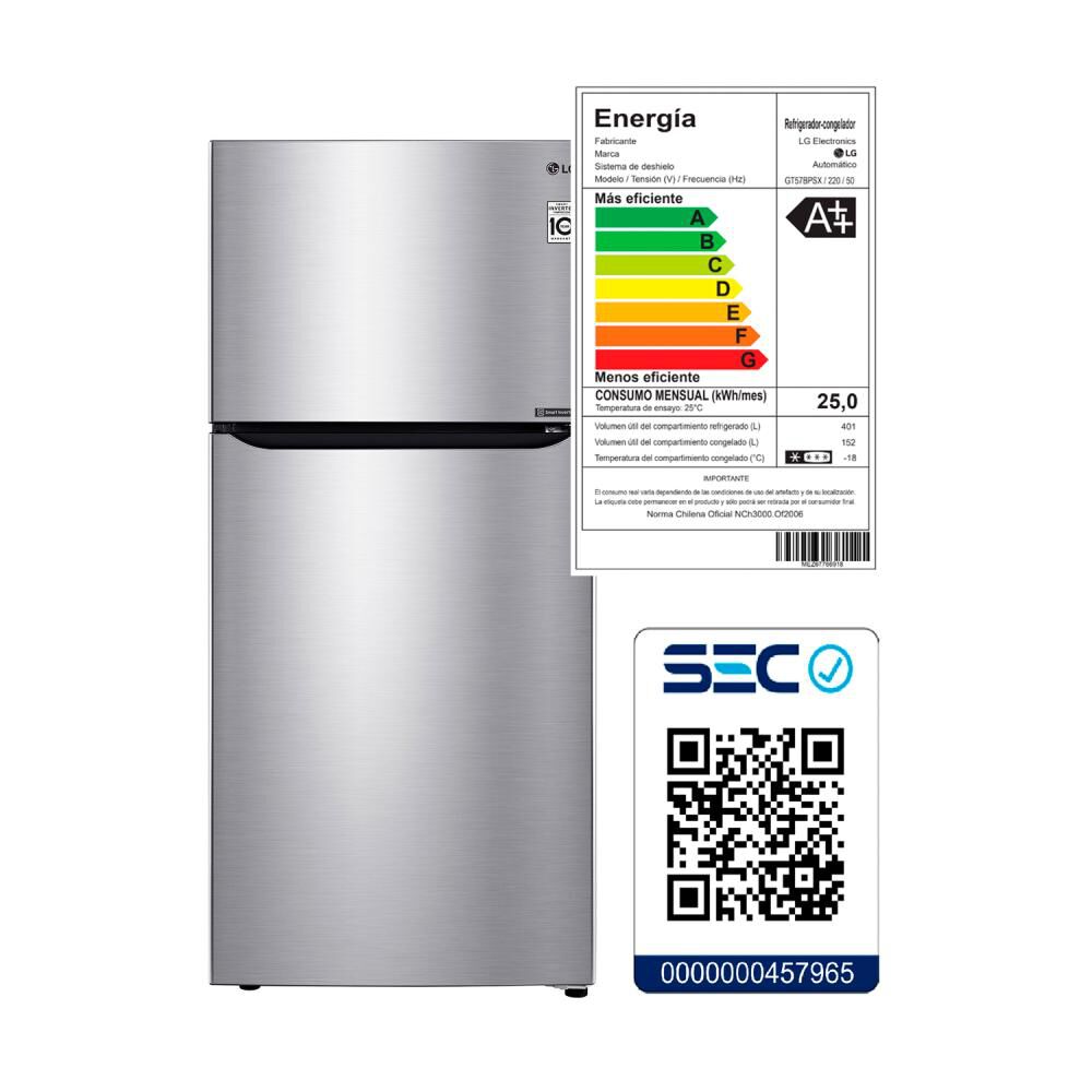 Refrigerador Top Freezer LG GT57BPSX / No Frost / 553 Litros / A++ image number 9.0