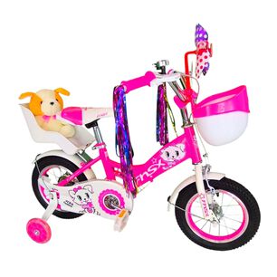 Bicicleta Aro 12 Infantil Con Peluchero Rosada Fnsx